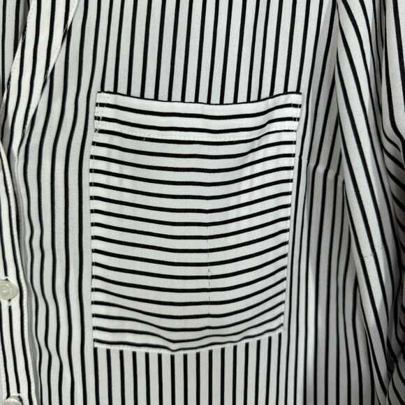 Express Portofino Slim Button Shirt Women Small Striped Roll Tab Sleeve Preppy - Picture 8 of 12